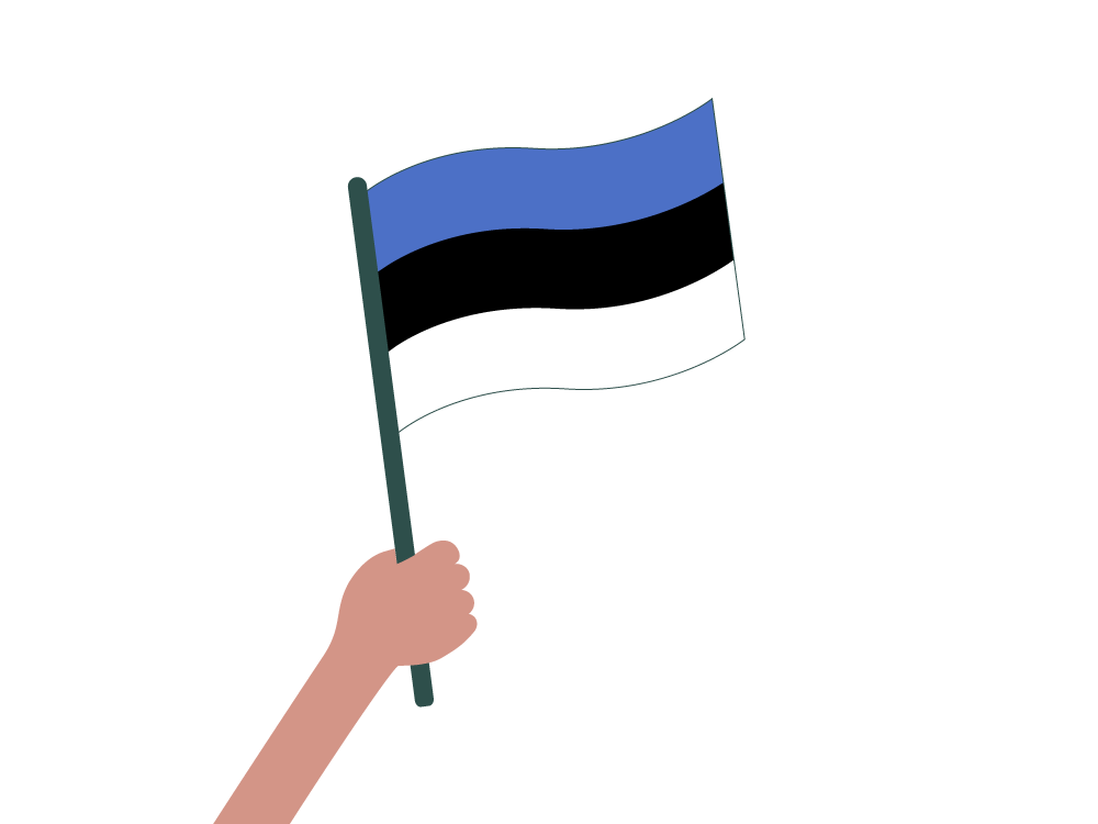 Piirroskuvassa käsi pitelee Viron lippua.