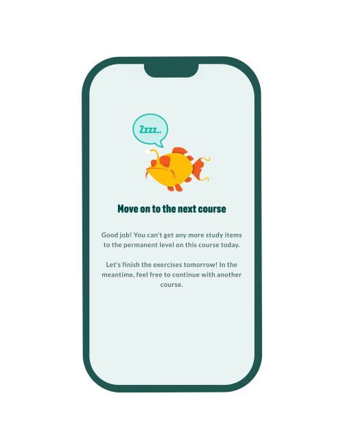 The text "Move on to the next course" on a phone screen.