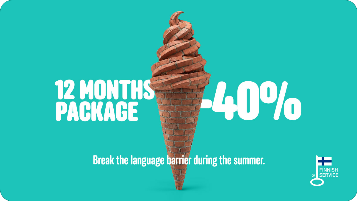 Ice cream that is covered with bricks. Text says "12 months package -40 %"